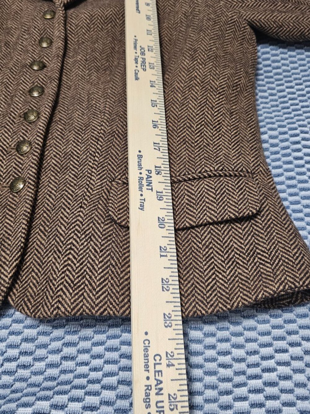 Chaps Womens Herringbone Brown/Khaki Blazer Wool Blend Bronze Buttons Size Large - Picture 9 of 9